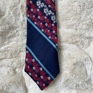 Lord Copley Vintage Wide Embroidered Blue & Red Daisy Floral Tie w Stripes